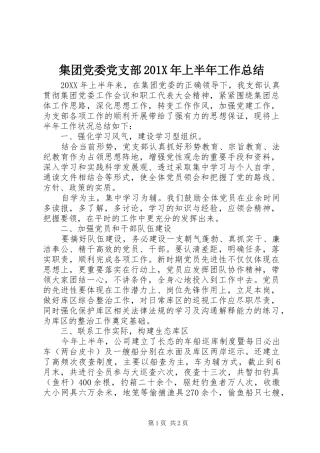 集团党委党支部201X年上半年工作总结
