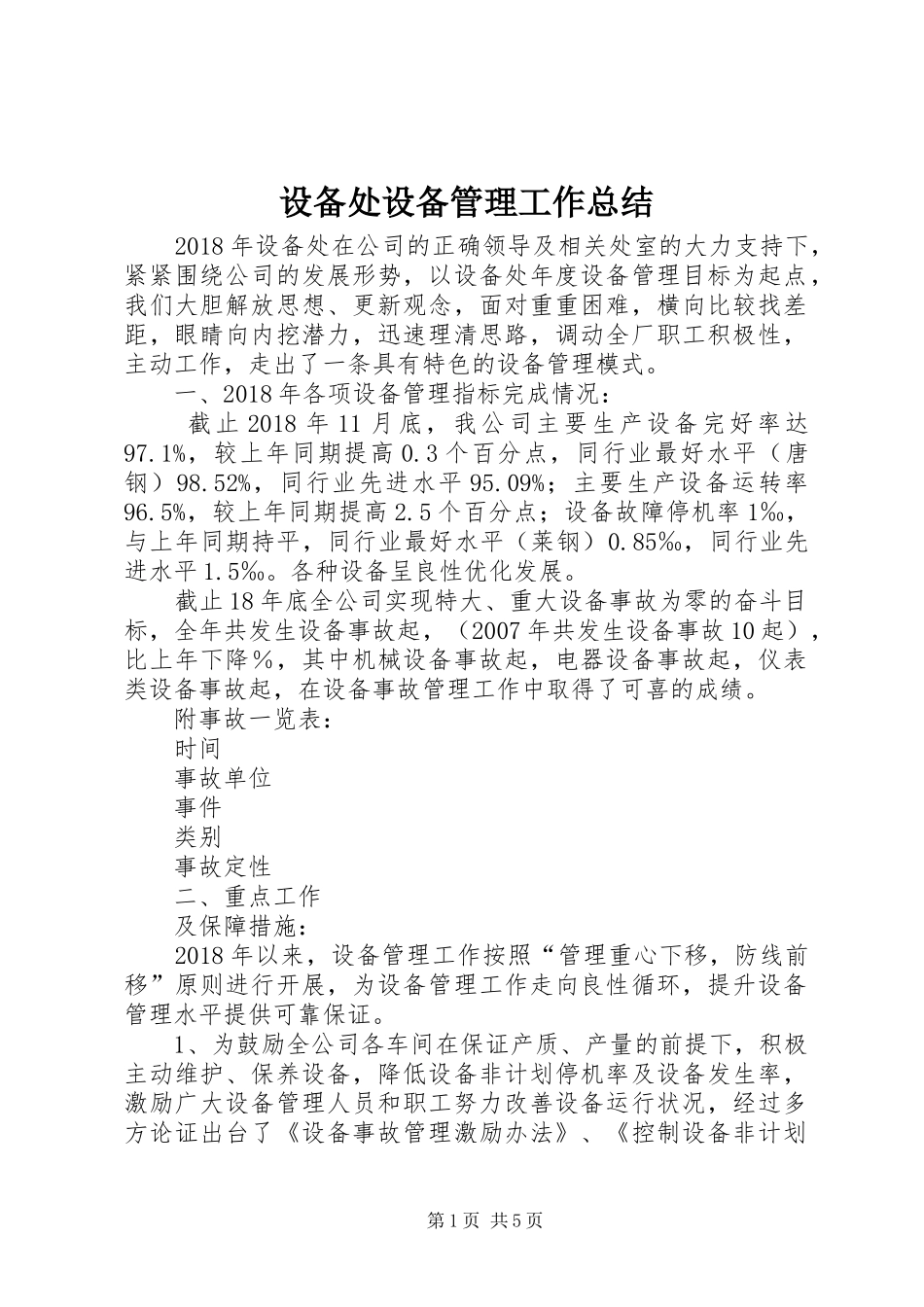 设备处设备管理工作总结_第1页