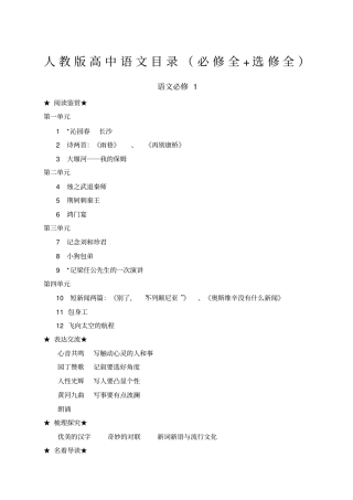 人教版高中语文目录必修全+选修全