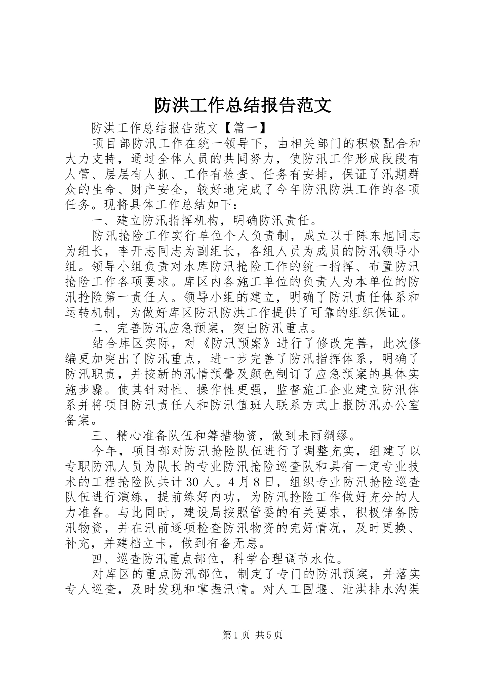 防洪工作总结报告范文_第1页