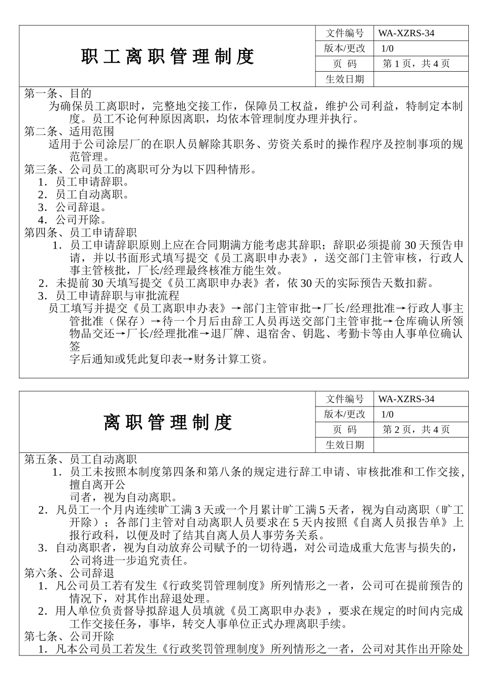 企业职工离职管理制度(5页)_第1页