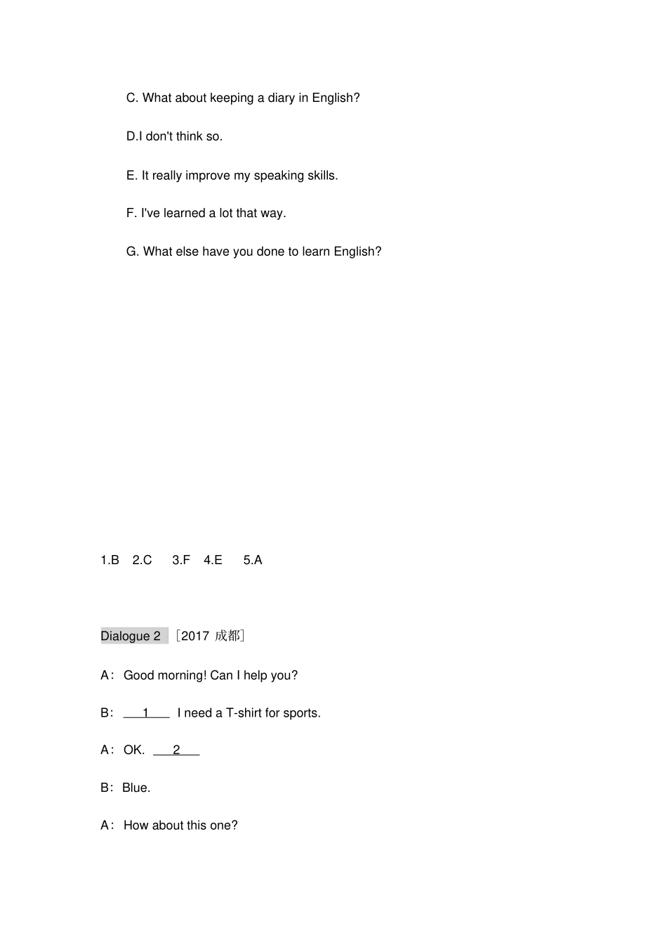 初中英语中考题型补全对话选择句子类型专项练习题_第2页