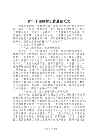 青年干部驻村工作总结范文