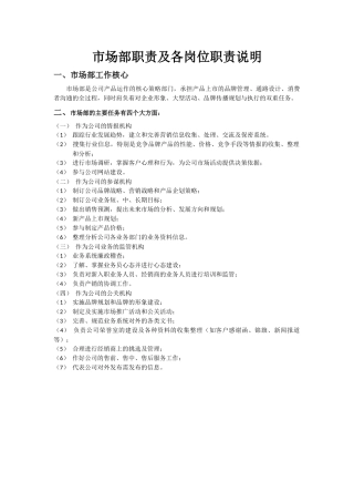 市场部功能职责说明