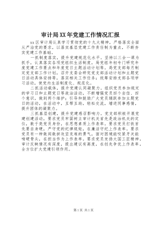 审计局党建工作情况汇报