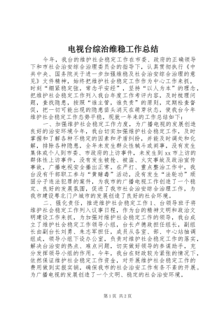 电视台综治维稳工作总结