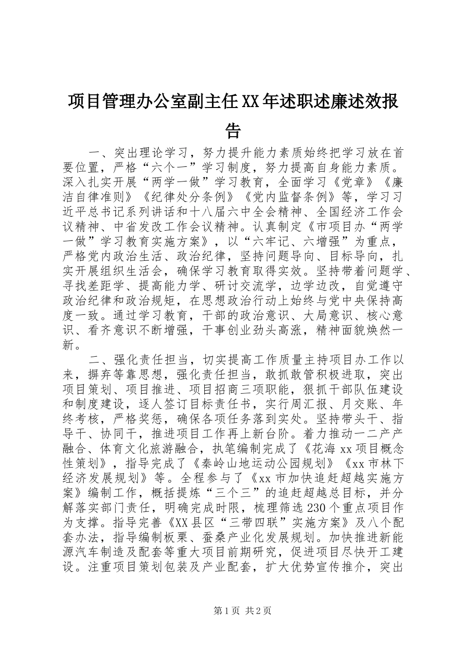 项目管理办公室副主任述职述廉述效报告_第1页