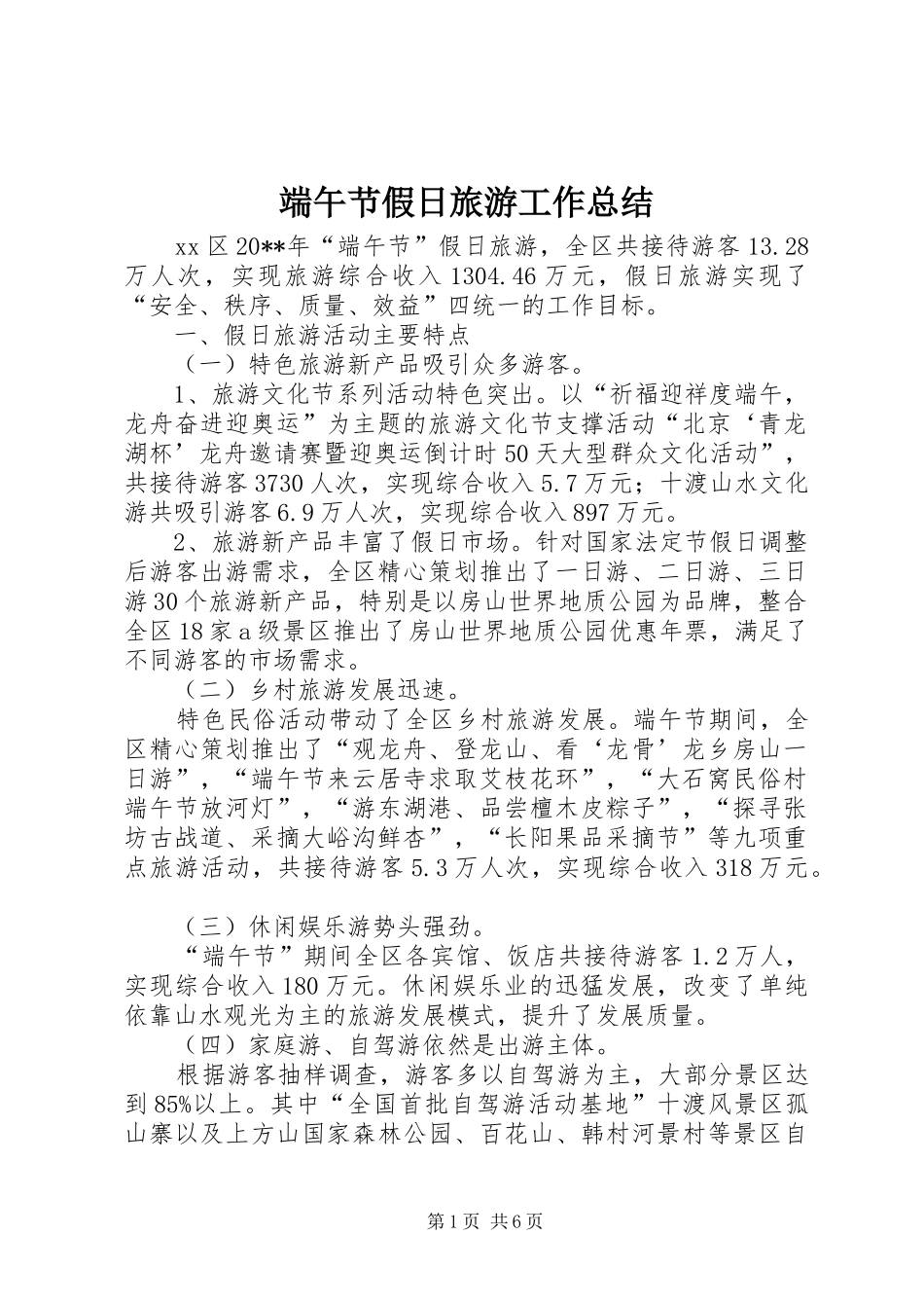 端午节假日旅游工作总结_第1页