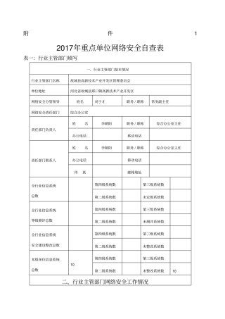 填报重要信息系统和网站安全专项检查自查表填完