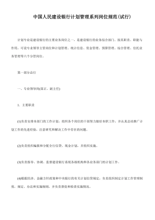 中国人民某银行计划管理系列岗位规范