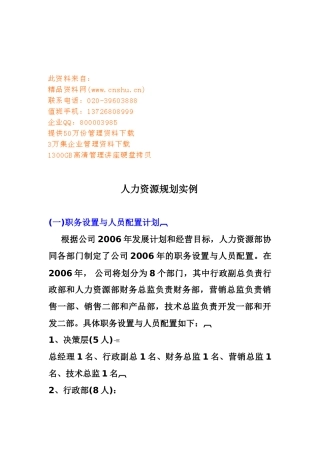 人力资源规划实例分析