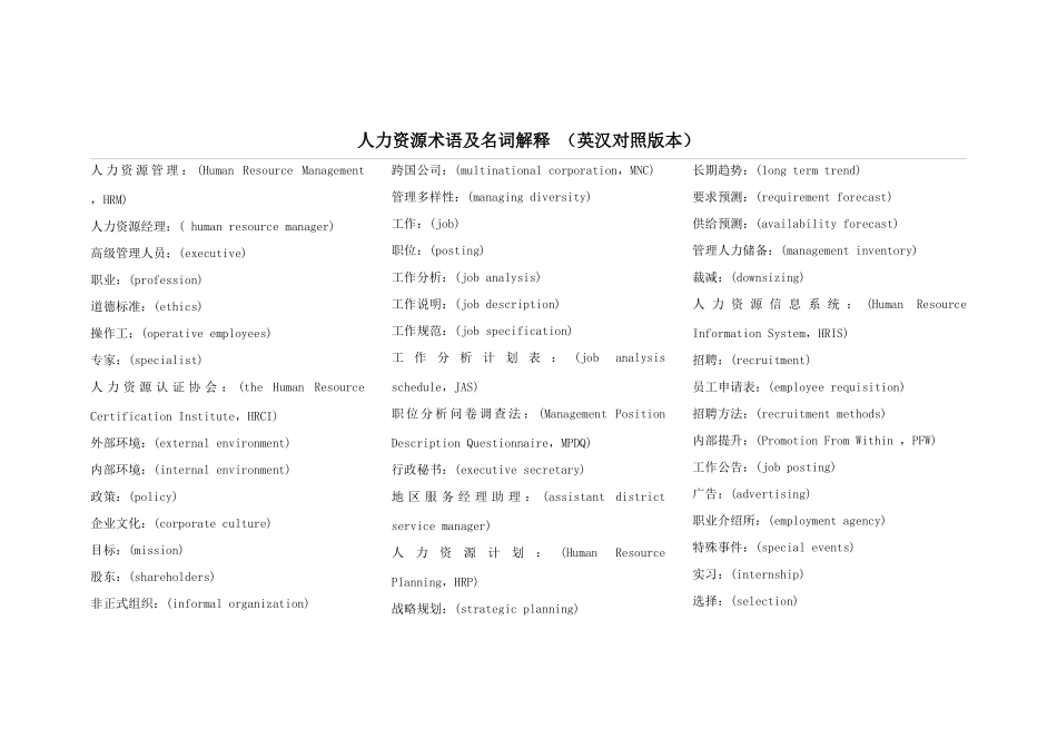 人力资源术语及名词解释_(英汉对照版本)_第1页