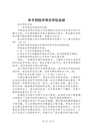 非专利技术项目评估总结
