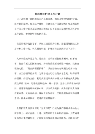 外科片区护理工作计划