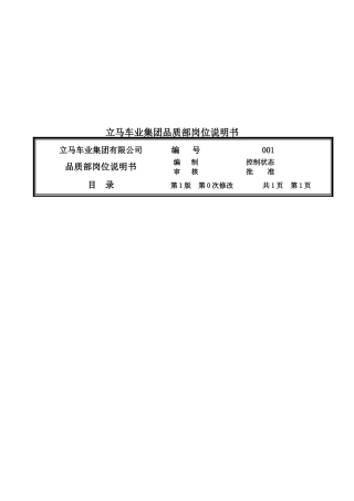 品质部长岗位说明书