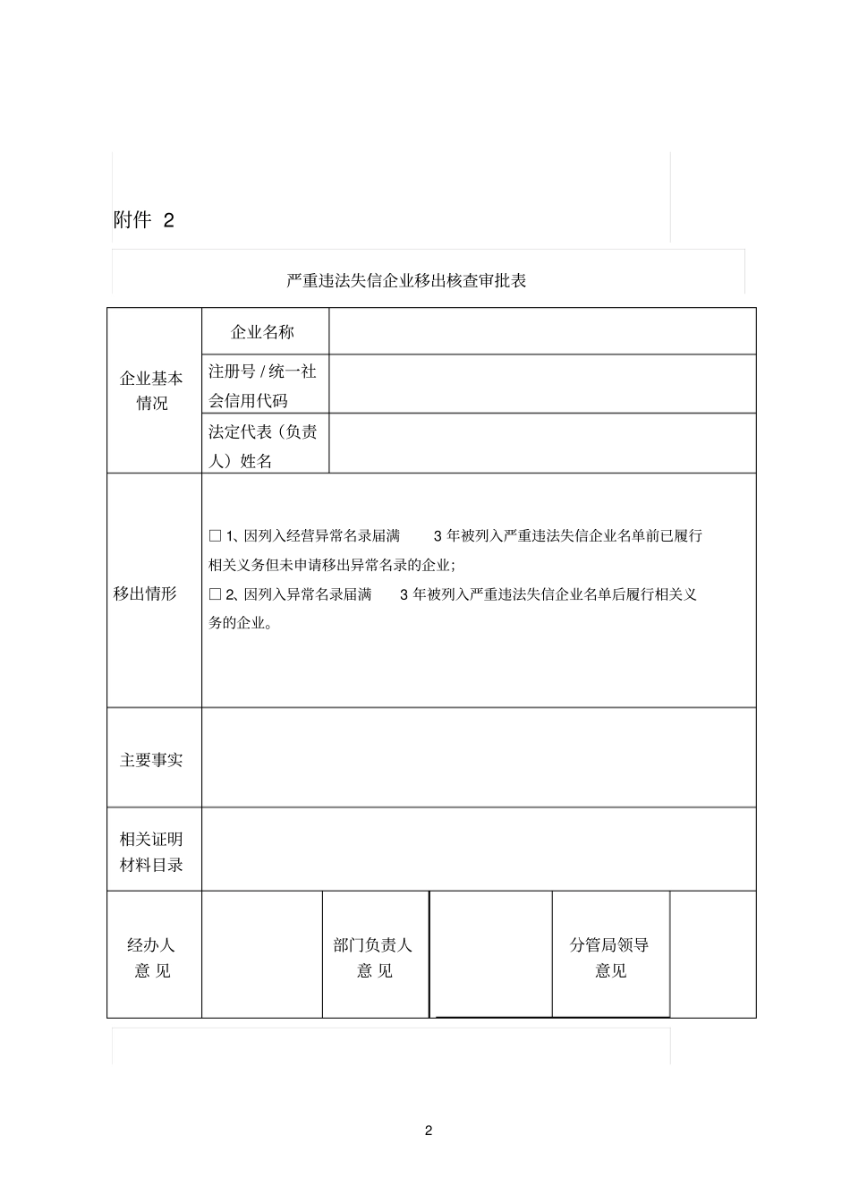 严重违法失信企业移出申请书、核查审批表、受理通知书、承诺书_第2页