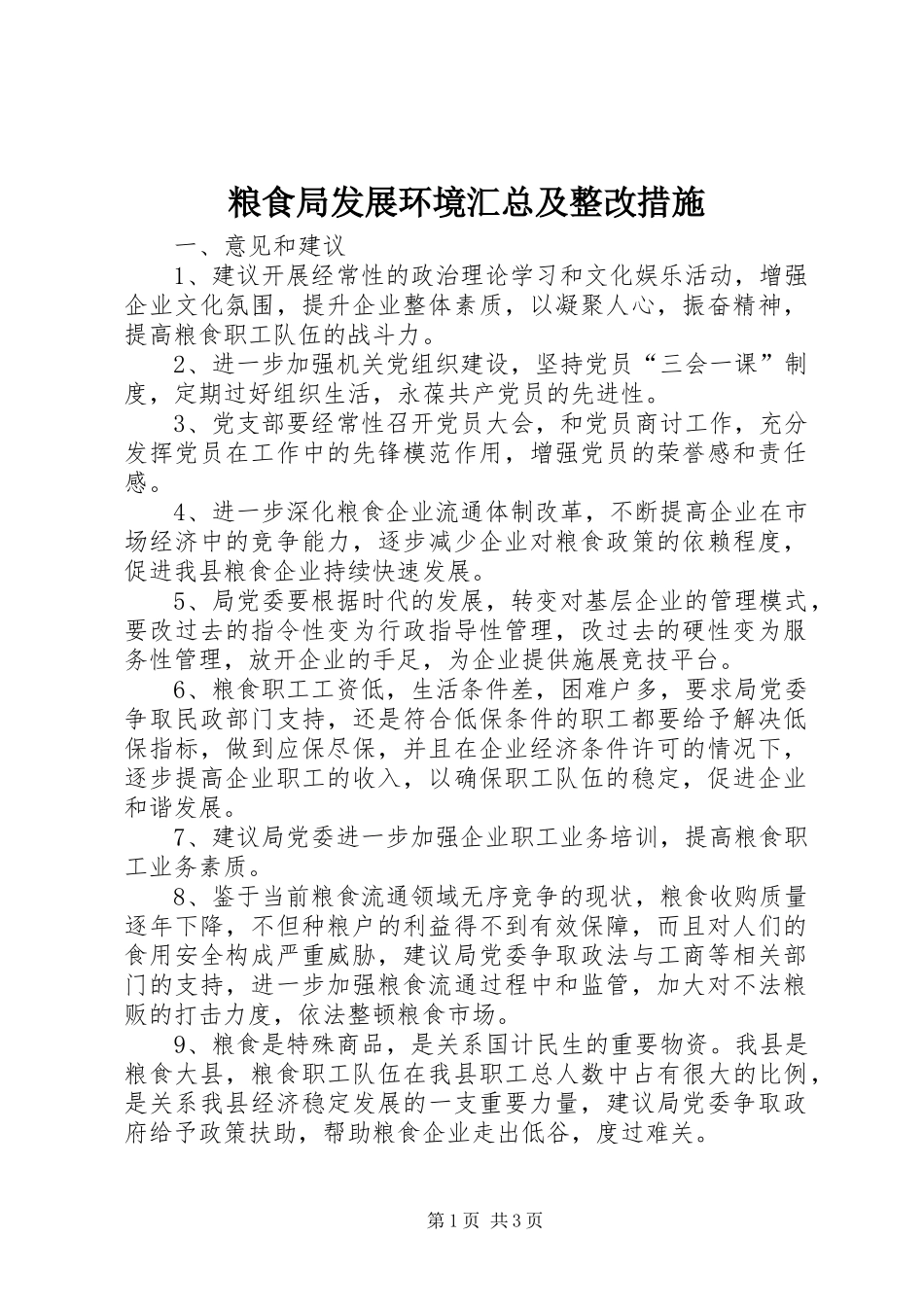 粮食局发展环境汇总及整改措施_第1页