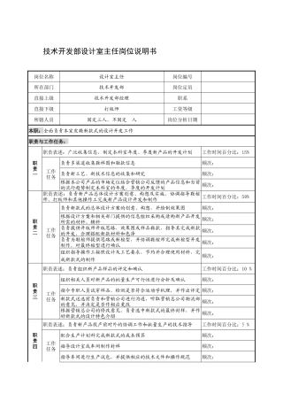 制鞋企业技术开发部设计室主任岗位说明书