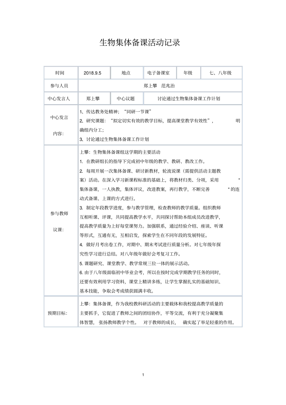 2018-2019上期生物集体备课记录_第1页