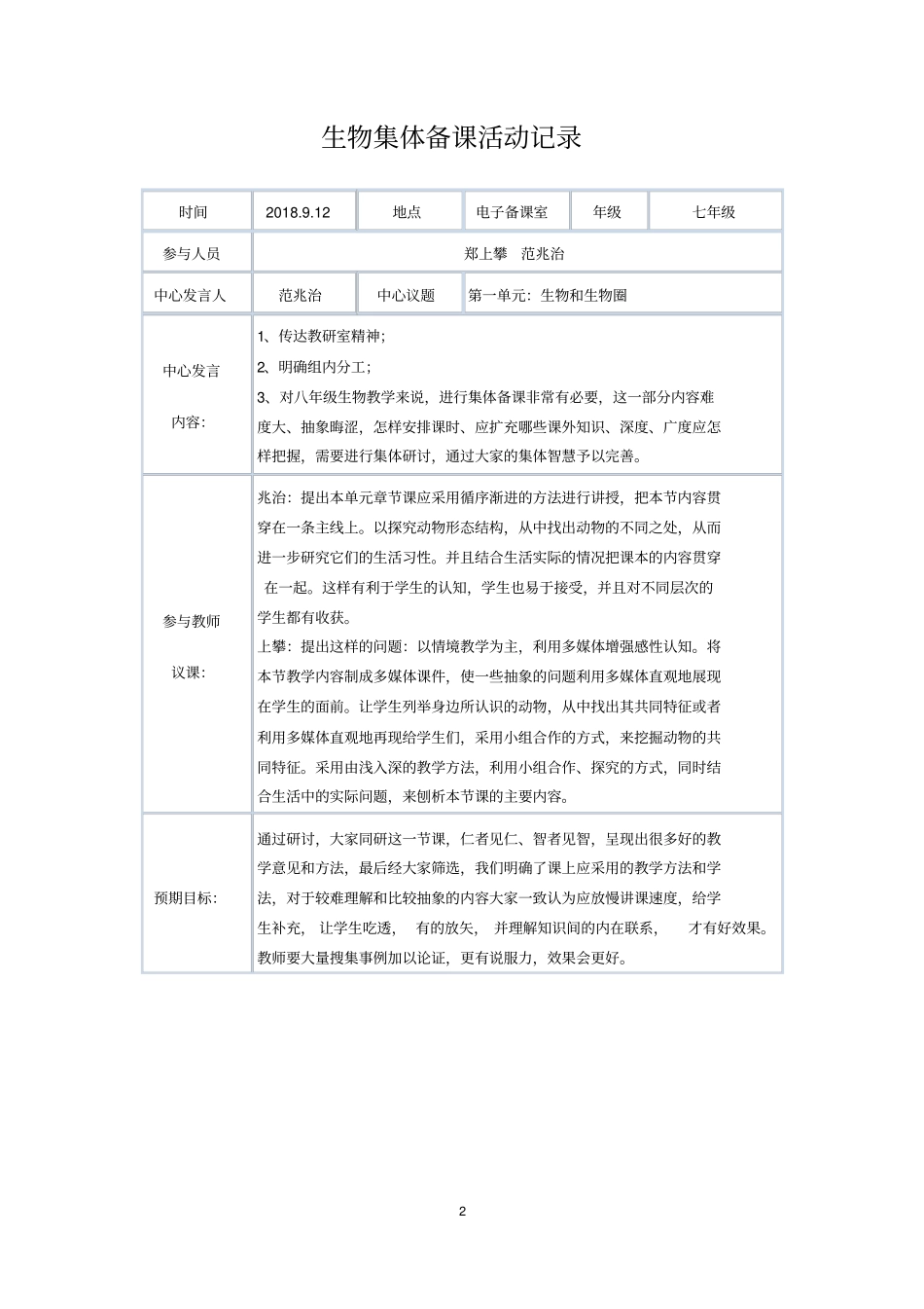 2018-2019上期生物集体备课记录_第2页