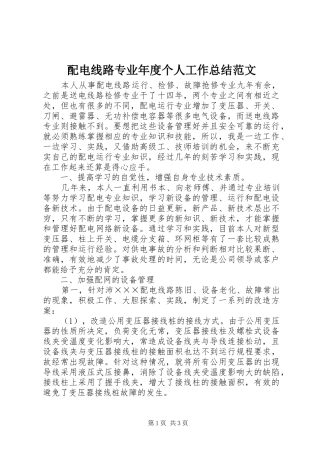 配电线路专业年度个人工作总结范文