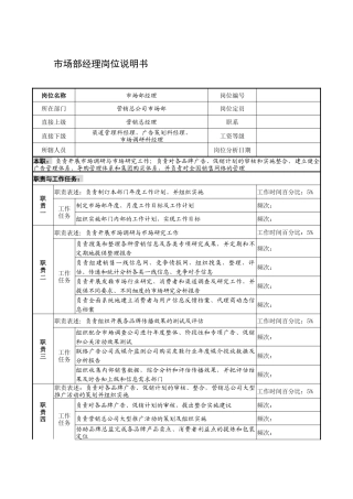 制鞋企业市场部经理岗位说明书