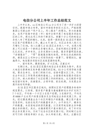 电信分公司上半年工作总结范文
