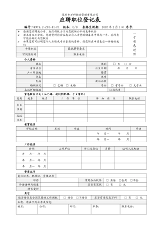 人力资源-6.2-Z01-01-F1 应聘职位登记表