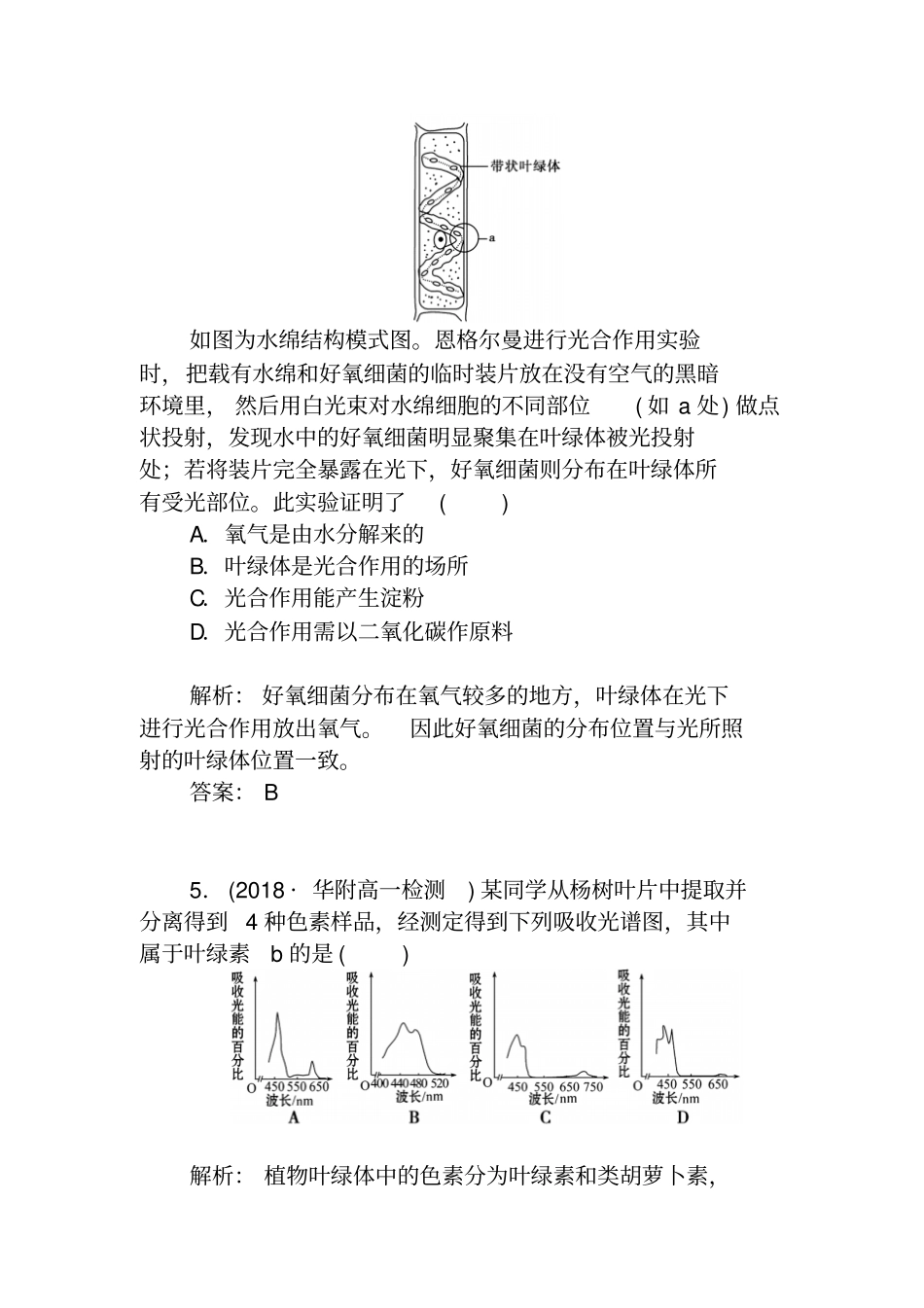 人教版生物必修一：5.4《光合作用的探索历程和过程》练习及答案_第3页