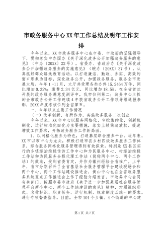 市政务服务中心工作总结及明年工作安排