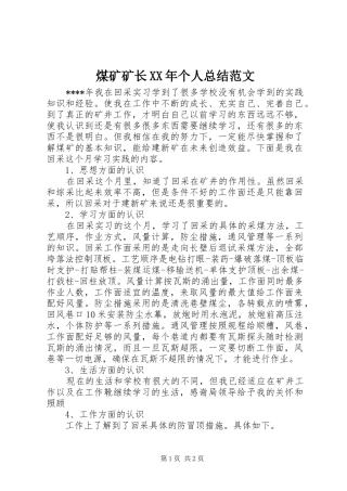 煤矿矿长个人总结范文