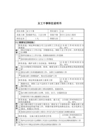 女工干事职位说明书