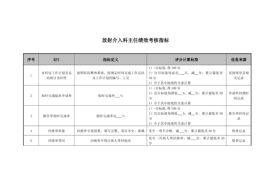 医院放射介入科主任绩效考核指标_第1页