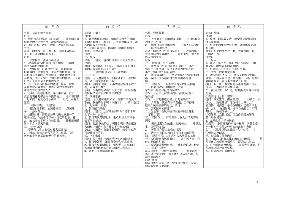 幼儿园大班主题活动春夏和秋冬设计方案_第3页