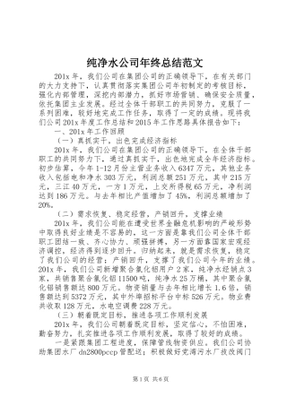 纯净水公司年终总结范文