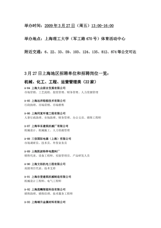 人力资源-3月27日上海地区招聘单位和招聘岗位一览：