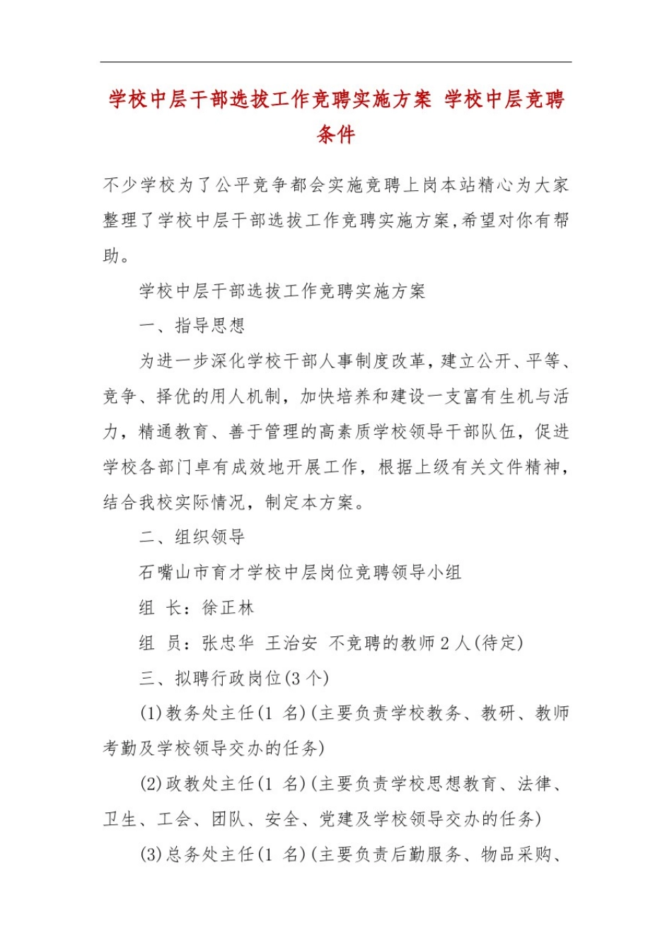 学校中层干部选拔工作竞聘实施方案学校中层竞聘条件_第2页