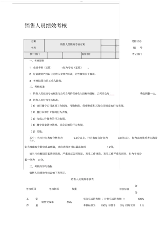 市场销售人员绩效考核指标