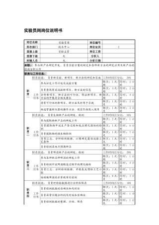 实验员岗岗位说明书