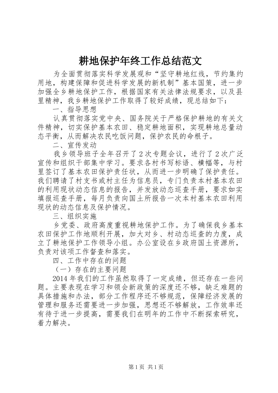 耕地保护年终工作总结范文_第1页