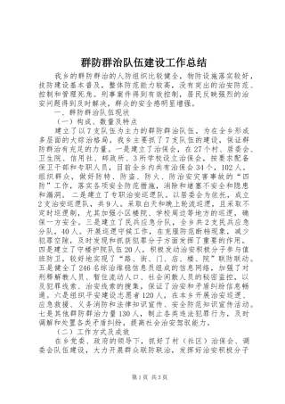 群防群治队伍建设工作总结