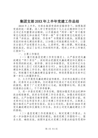 集团支部20XX年上半年党建工作总结