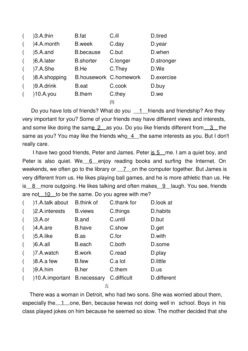 (word完整版)八年级英语上册完型填空专项练习(附答案)_第3页