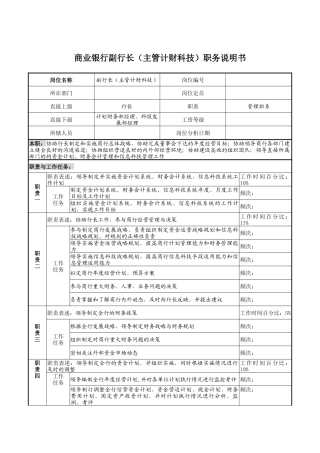商业银行副行长（主管计财科技）职务说明