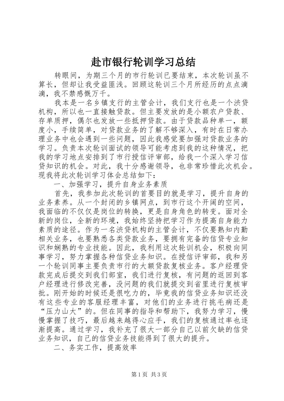 赴市银行轮训学习总结_第1页
