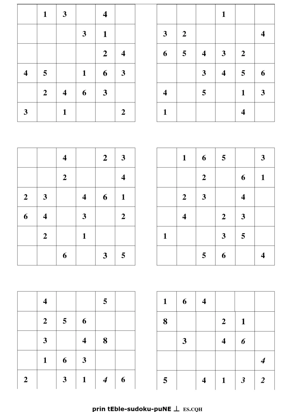 (完整版)六宫格数独练习题(可直接打印,每页6题,共26页)_第1页