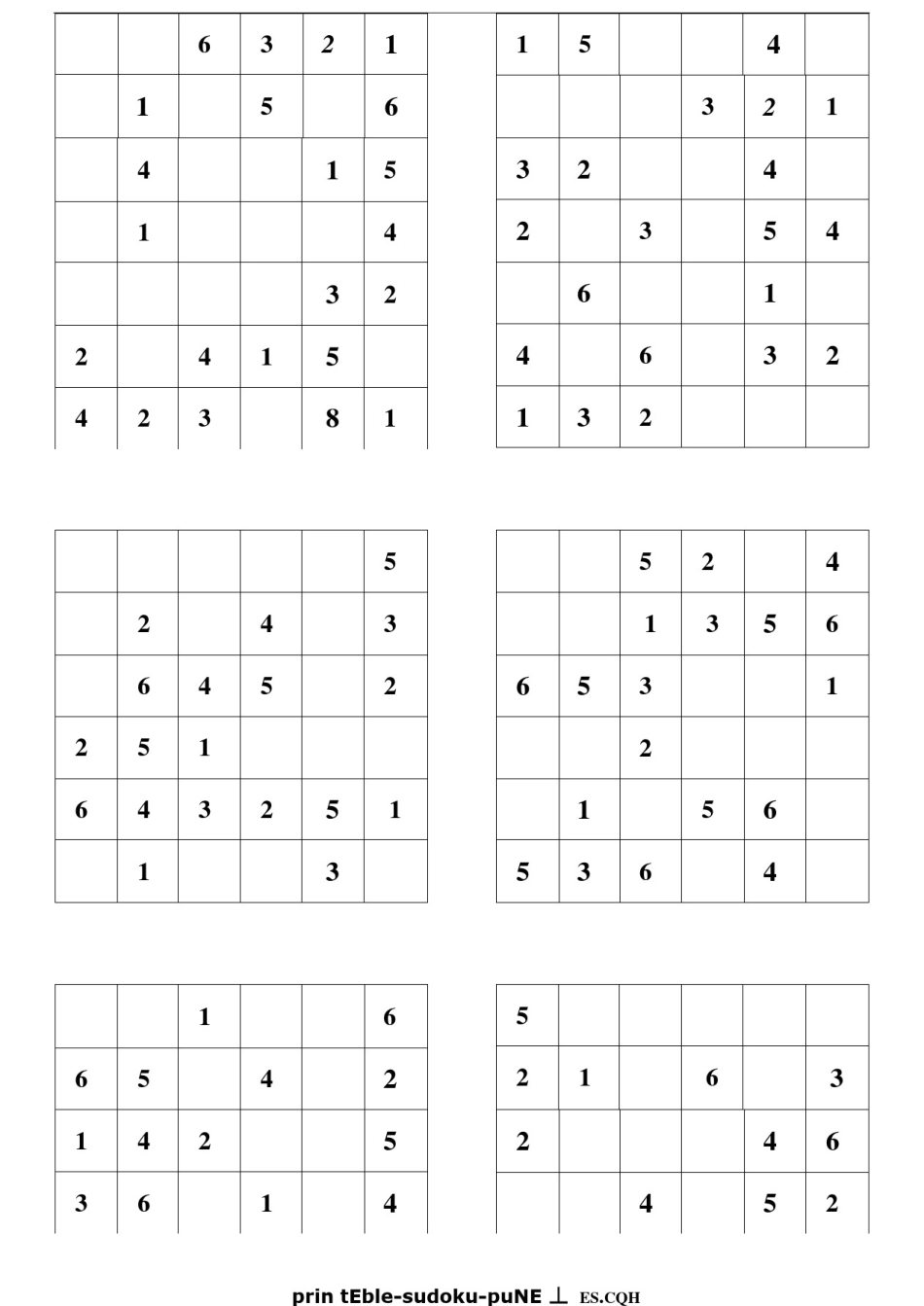 (完整版)六宫格数独练习题(可直接打印,每页6题,共26页)_第2页