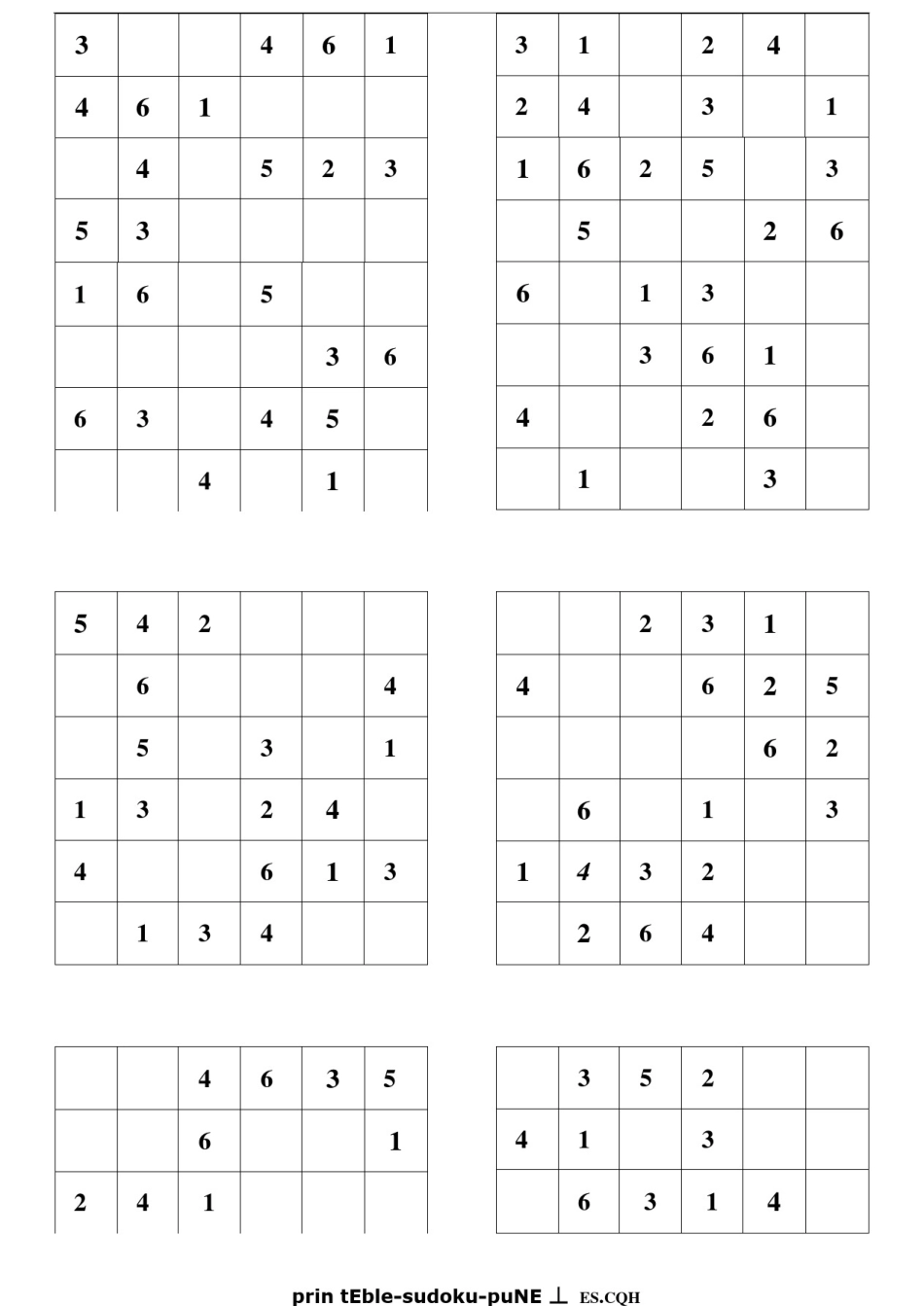 (完整版)六宫格数独练习题(可直接打印,每页6题,共26页)_第3页