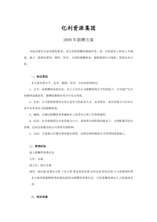 亿利资源集团某某年度薪酬方案