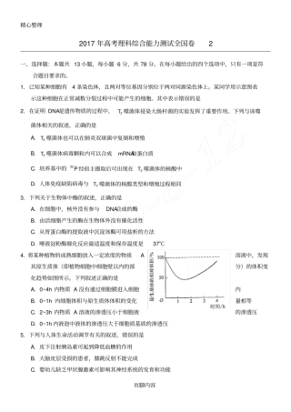 2017年全国高考理综试题与参考答案_全国卷2